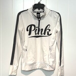 Victorias Secret Pink Ultimate Half Zip Black White Top Shirt Size XS